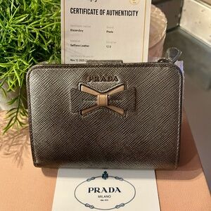 Prada Silver Saffiano Leather Wallet